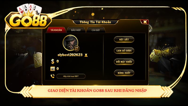 Tìm hiểu giao diện tài khoản GO88 sau khi đăng nhập
