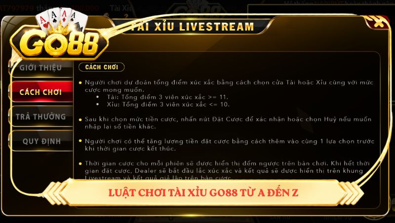 Luật chơi tài xỉu GO88 từ A đến Z