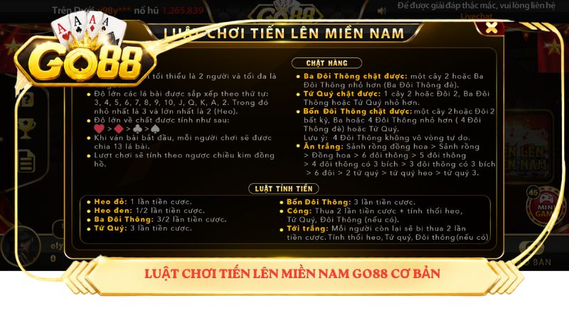 Luật chơi Tiến Lên Miền Nam GO88 cơ bản