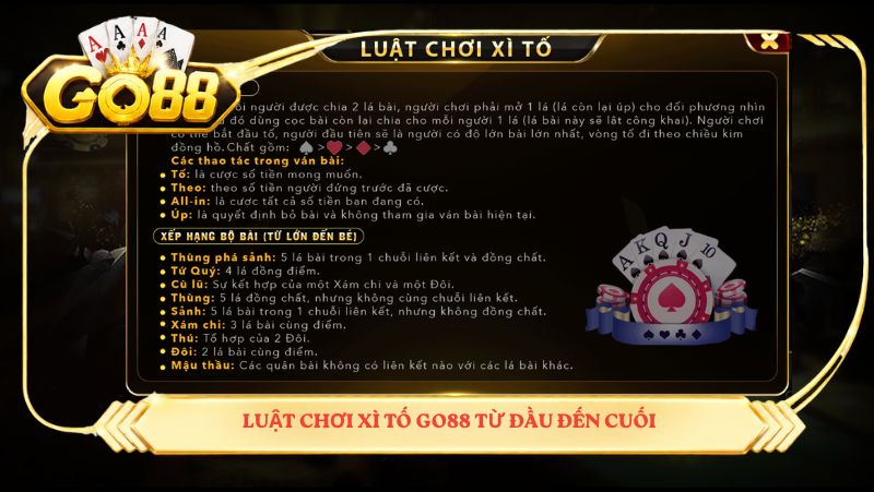 Luật chơi Xì tố GO88 từ đầu đến cuối