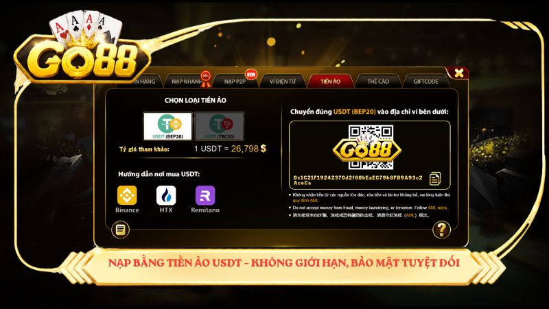 Nạp go88 bằng tiền ảo USDT – không giới hạn, bảo mật tuyệt đối